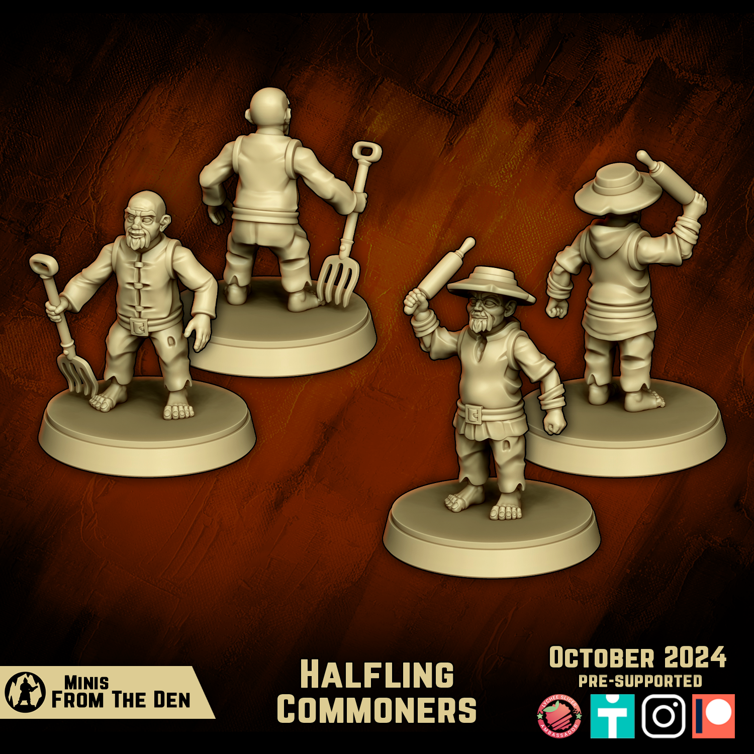 Halfling Commoners with Pitchfork and Rolling Pin
